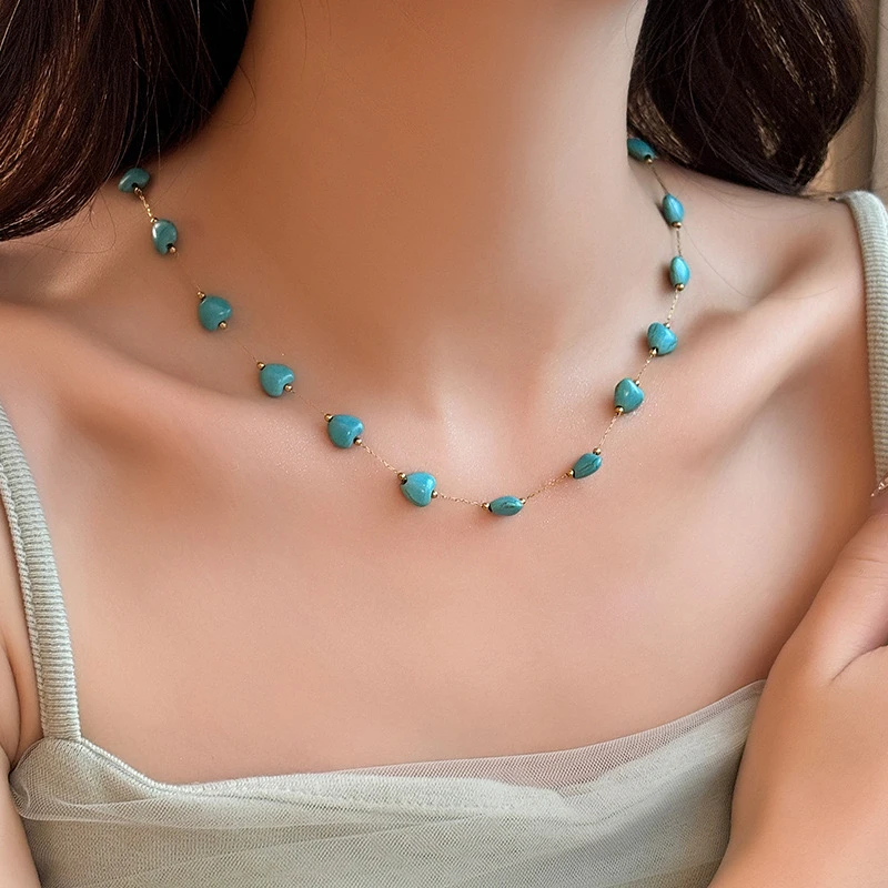 【心心相连】蓝色爱心松石项链小清新百搭