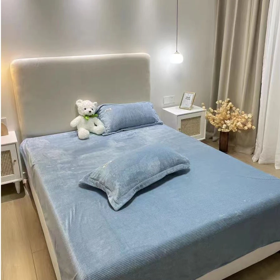 2023  高端轻奢加绒加厚纯色华夫格宝宝绒床单12-12