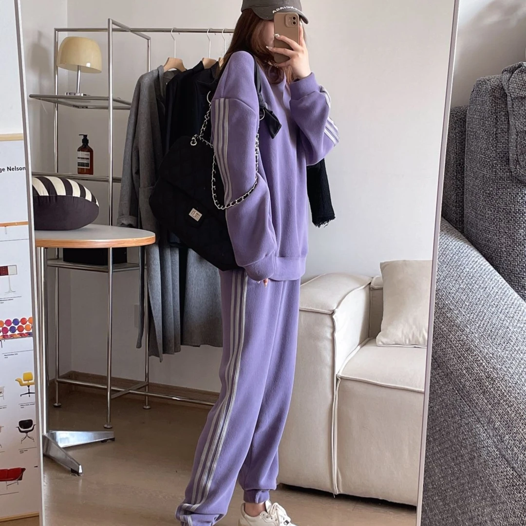 秋冬季款男女同款加绒加厚可外穿家居服套装宽松卫衣卫裤运动休闲