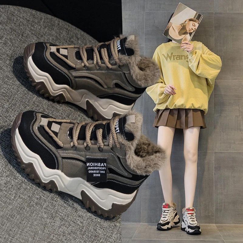 时尚雪地靴子女冬季高帮加绒加绒保暖棉鞋女士厚底防滑运动休闲鞋