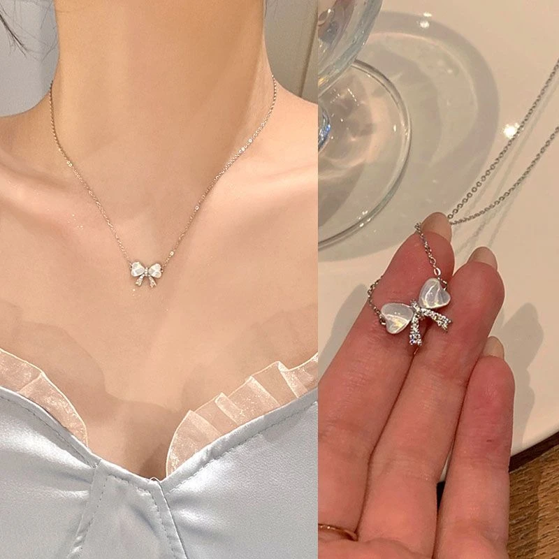精致小清新蝴蝶结项链2023年新款女锁骨链轻奢高级设计感小众颈链
