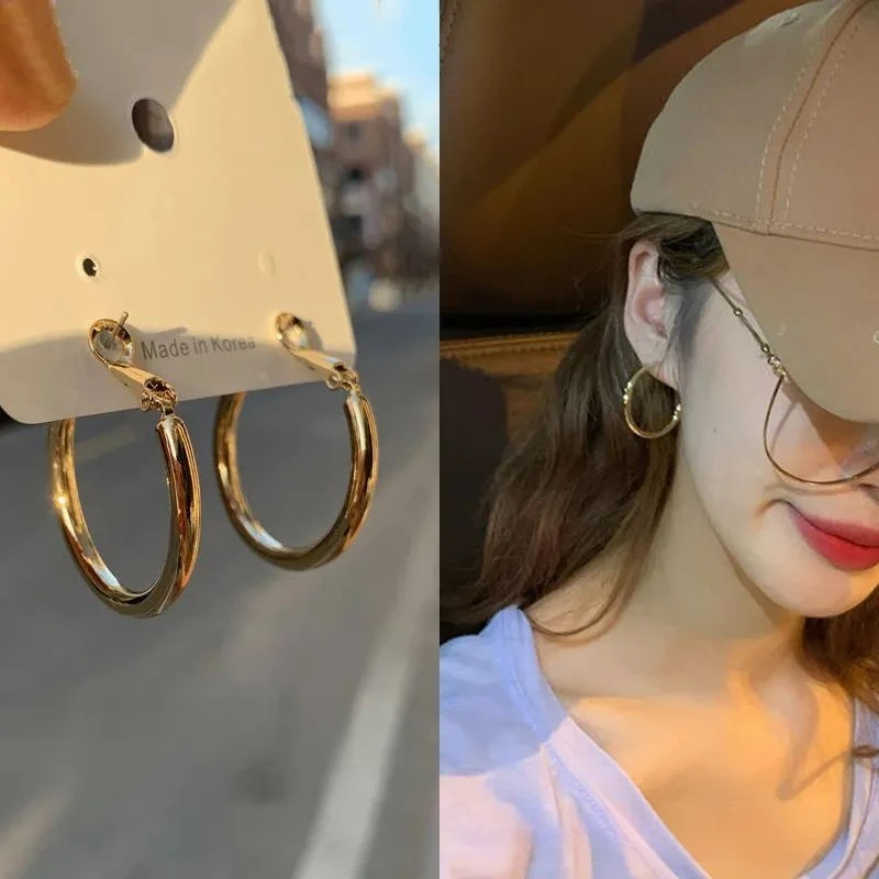网红ins个性耳环新款潮韩国气质圆圈大气时尚百搭金色冷淡风耳钉