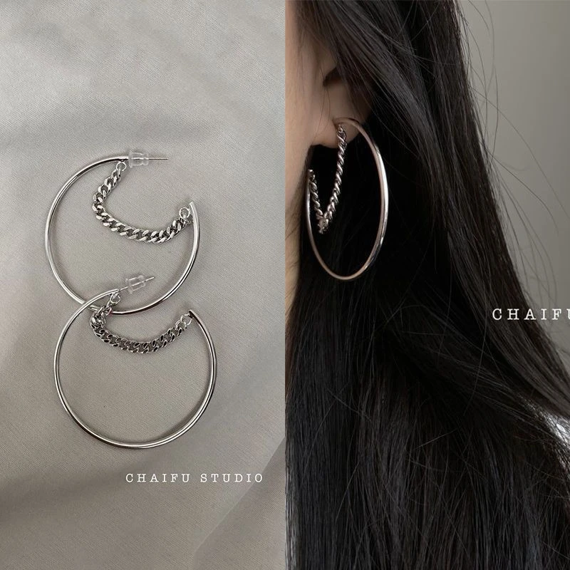 夸张个性冷淡风圆环耳环ins学生简约百搭潮流显脸瘦耳圈网红圆圈