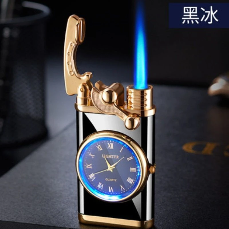 手表蓝光表盘摇臂充气打火机送男友礼物个性金属点烟器