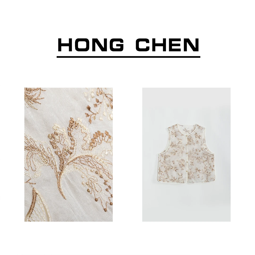 【虹辰·重工刺绣】高端桑蚕丝刺绣气质马夹高级时尚优雅贵气-HC1210