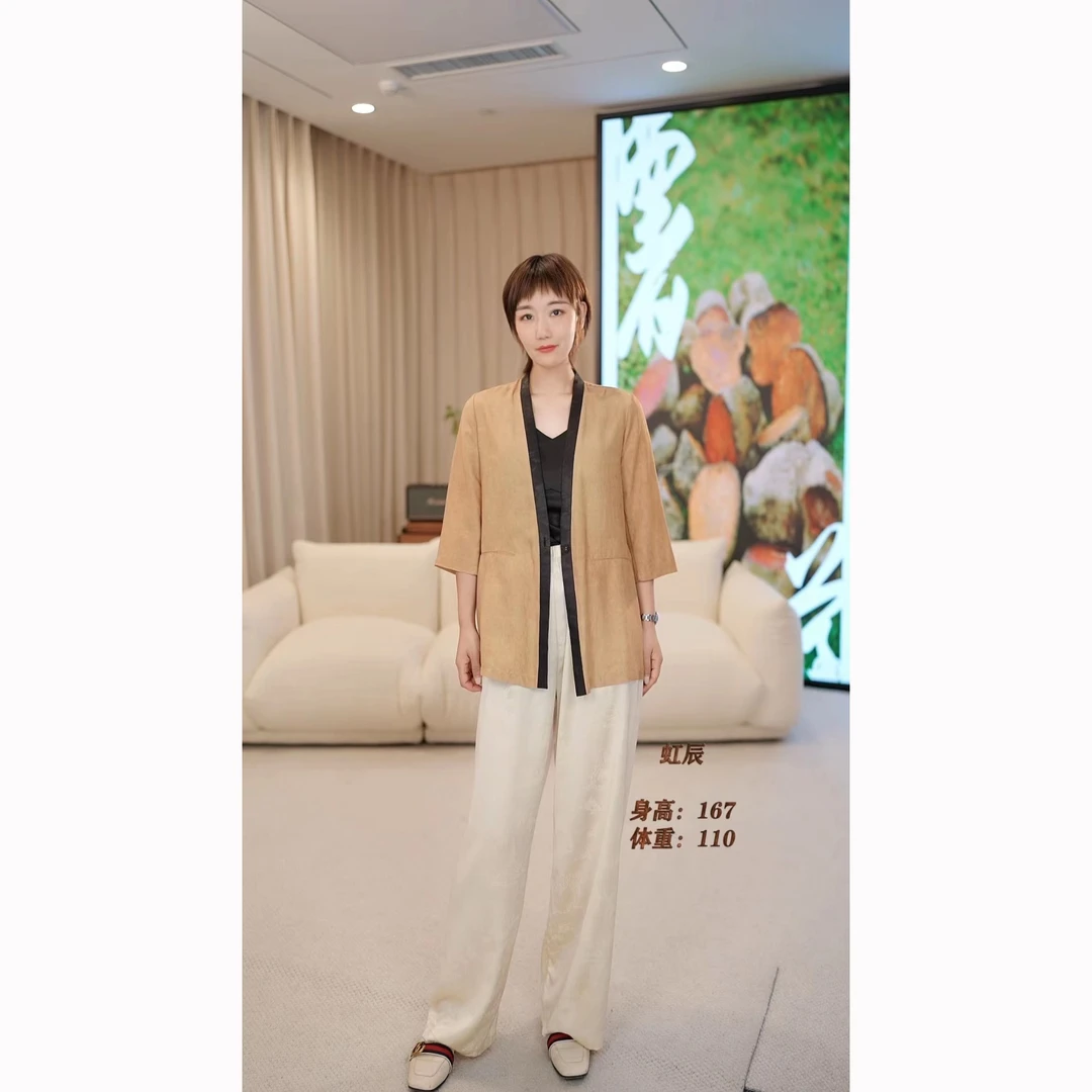 【虹辰.HONGCHEN】新款桑蚕丝时尚百搭复古中式气质上衣-HC3033