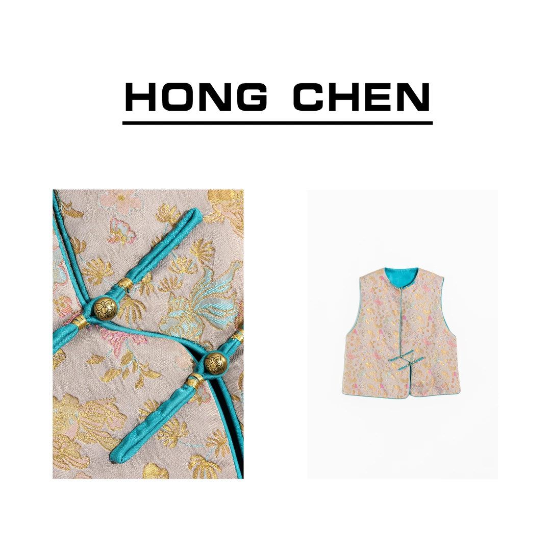 【虹辰·金鱼闹彩蝶】高端桑蚕丝气质马夹高级感贵气时尚年轻-HC1086