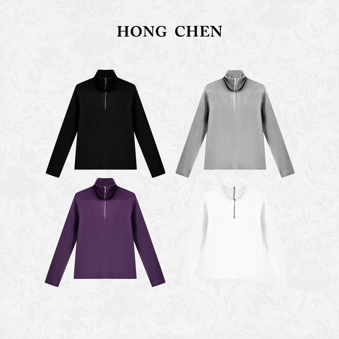 【虹辰·显瘦百搭】高端时尚针织优雅修身高领高级拉链打底衫-HC1889