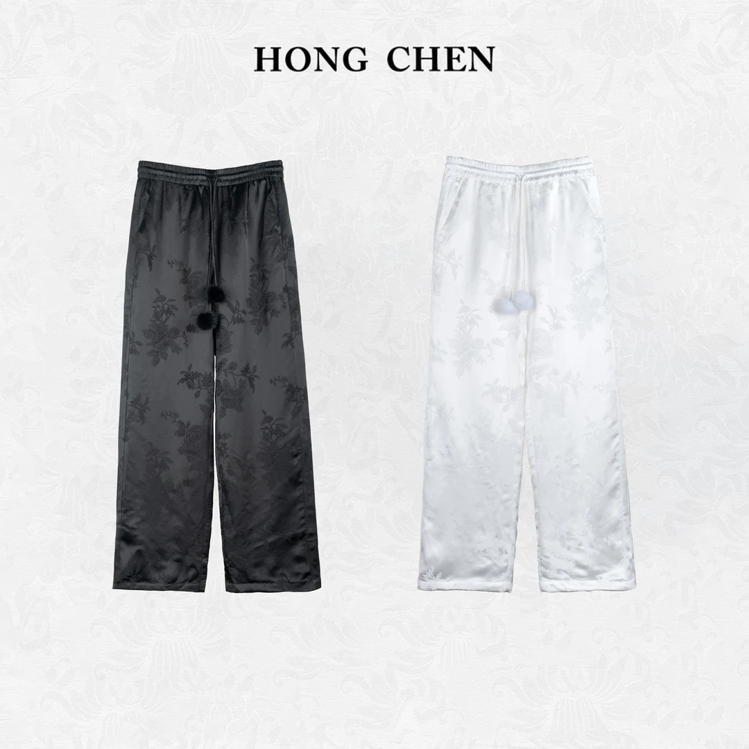 【虹辰·黑标棉裤】高端时尚优雅百搭高级国风夹貂毛球提花裤-HC1819