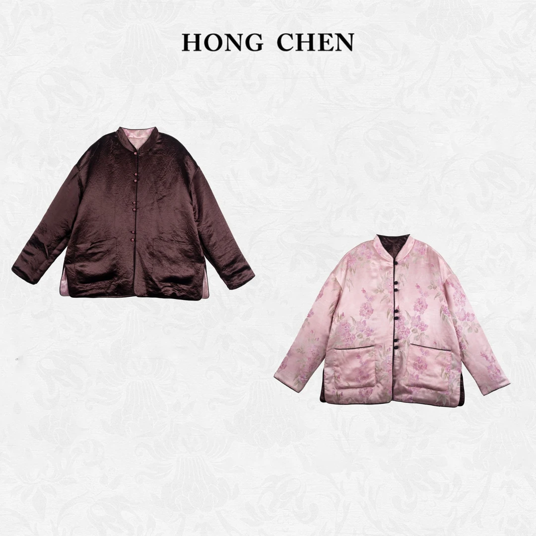 【虹辰·桑蚕丝双面穿3M棉】高端时尚优雅晕染花卉双面穿棉服-HC1757