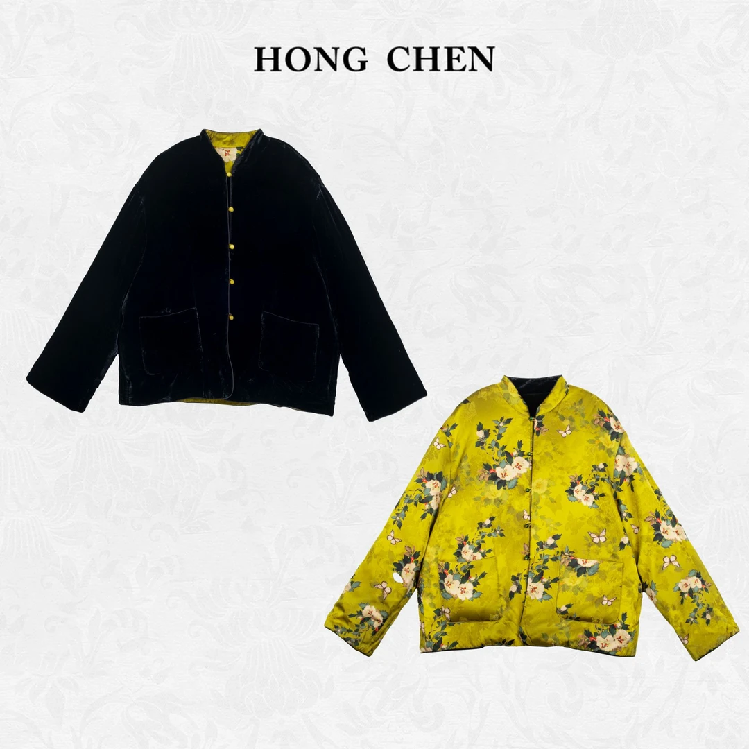 【虹辰蝴蝶牡丹】高端桑蚕丝双面穿时尚优雅高级百搭丝绒外套HC1730