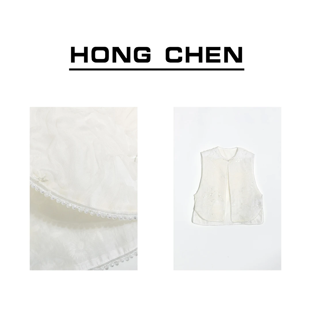 【虹辰·刺绣欧根纱】高端蚕丝气质钉珠马夹高级时尚优雅贵气-HC1120