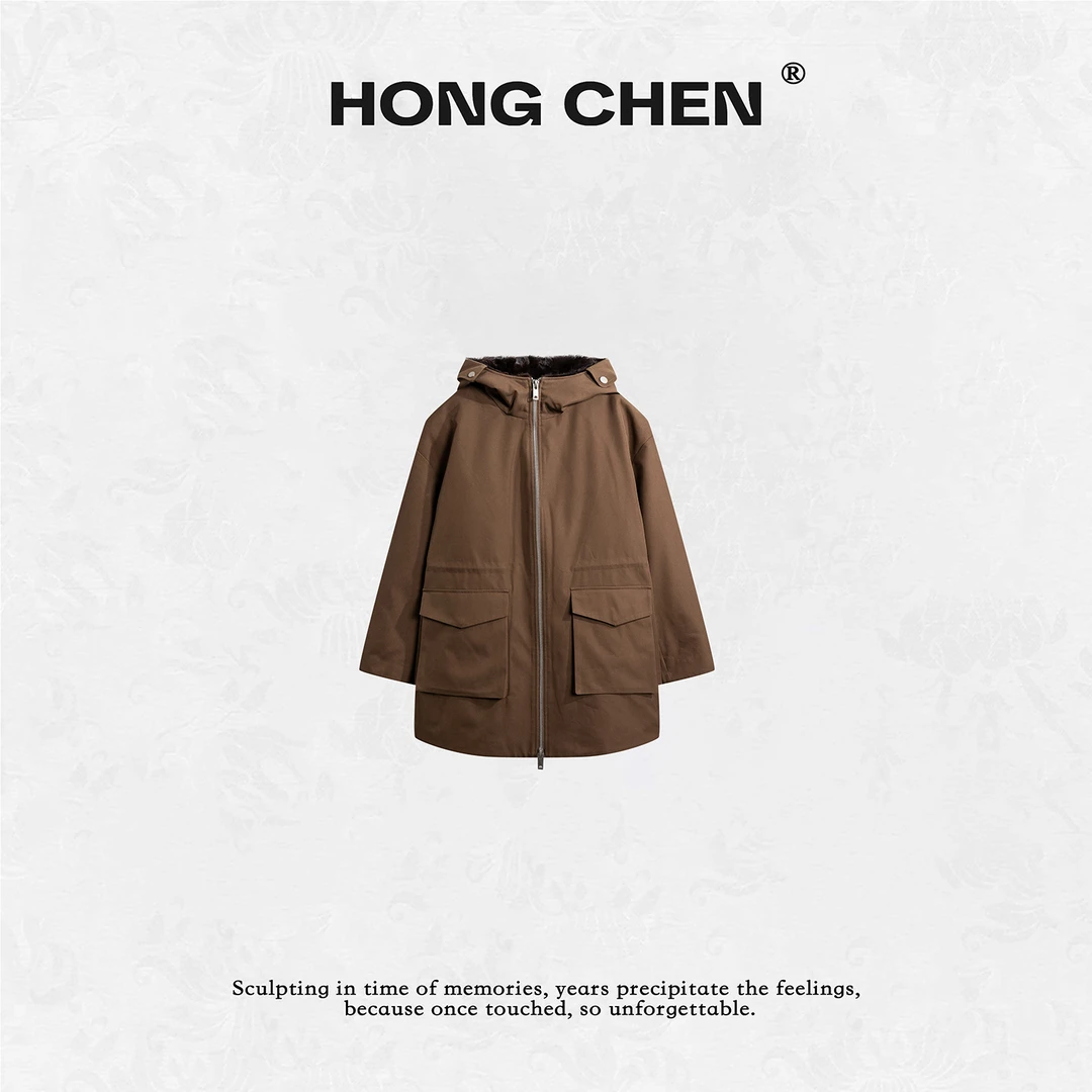 【虹辰】高端时尚水貂毛帽里休闲百搭高级感飒气派克白鹅绒服HC2101