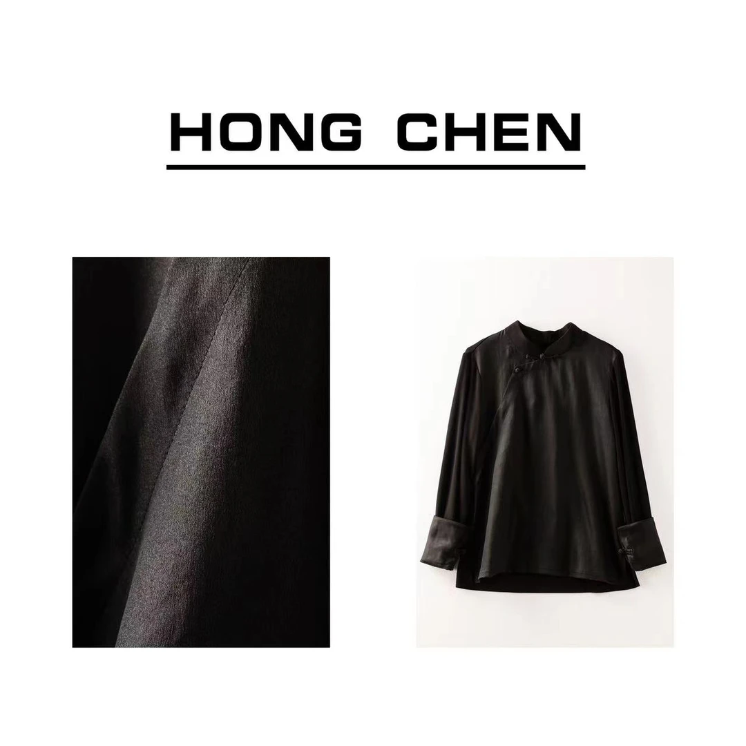 【虹辰】香云纱显瘦中式百搭高端气质优雅修身长袖秋冬衬衫-HC686