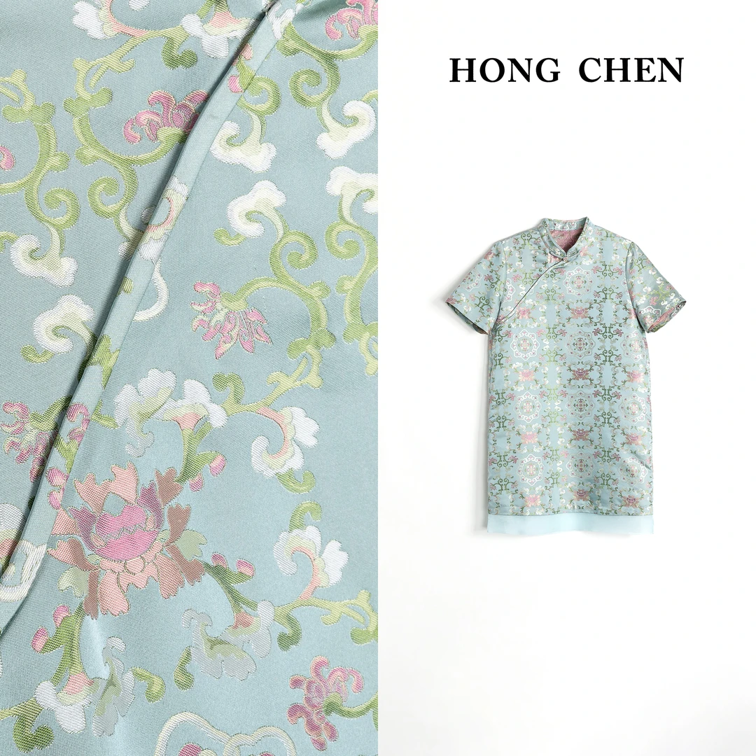 【虹辰·绿宝老宋锦】高端桑蚕丝气质连衣裙高级珍贵优雅显瘦-HC1306