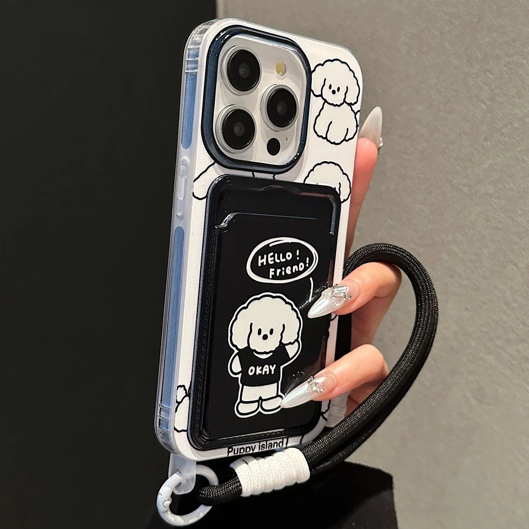 卡通狗狗适用iPhone15promax苹果15手机壳卡包14新款13女女生个性