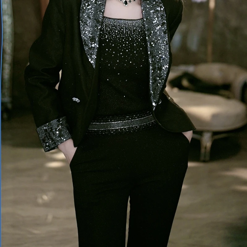 SEJI/瑟纪【超模腿】重工薄款气质喇叭裤