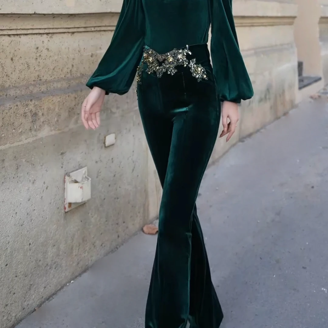 SEJI/瑟纪11.2【繁花似锦】法式重工气质修身显瘦喇叭裤