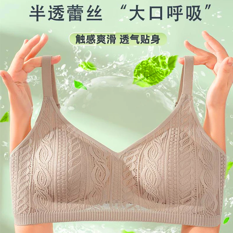 2024爆款小胸推荐薄款透气蕾丝固定杯无钢圈收副乳聚拢文胸罩