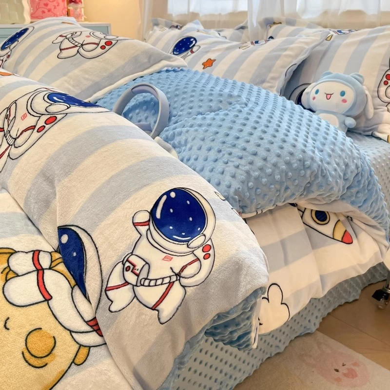 冬季牛奶绒床上四件套加厚豆豆绒儿童被套珊瑚法兰绒床单人三件套