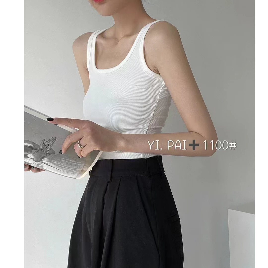 螺纹高弹针织打底吊带1100修身无袖防走光运动上衣