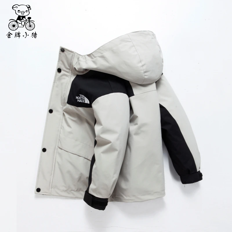 儿童冲锋衣羽绒服三合一男女童中大童90白鸭绒内胆可脱卸户外外套