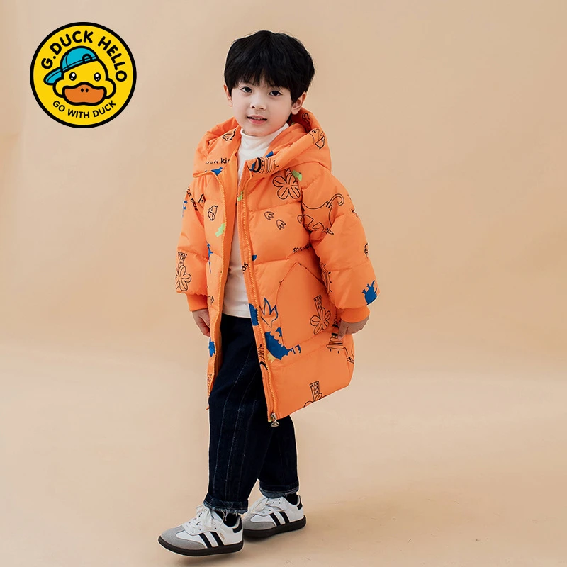 小黄鸭白鸭绒儿童羽绒服中长款男女宝秋冬季加厚保暖高档外套过膝