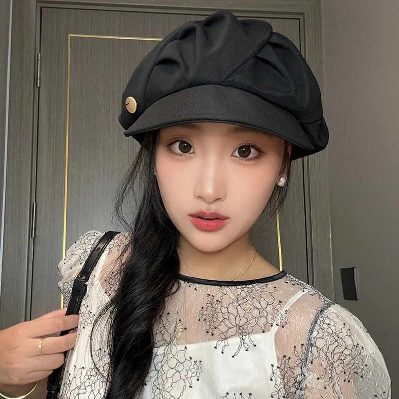 简约百搭显脸小八角云朵帽报童帽女大头围贝雷帽宽檐时尚画家帽子