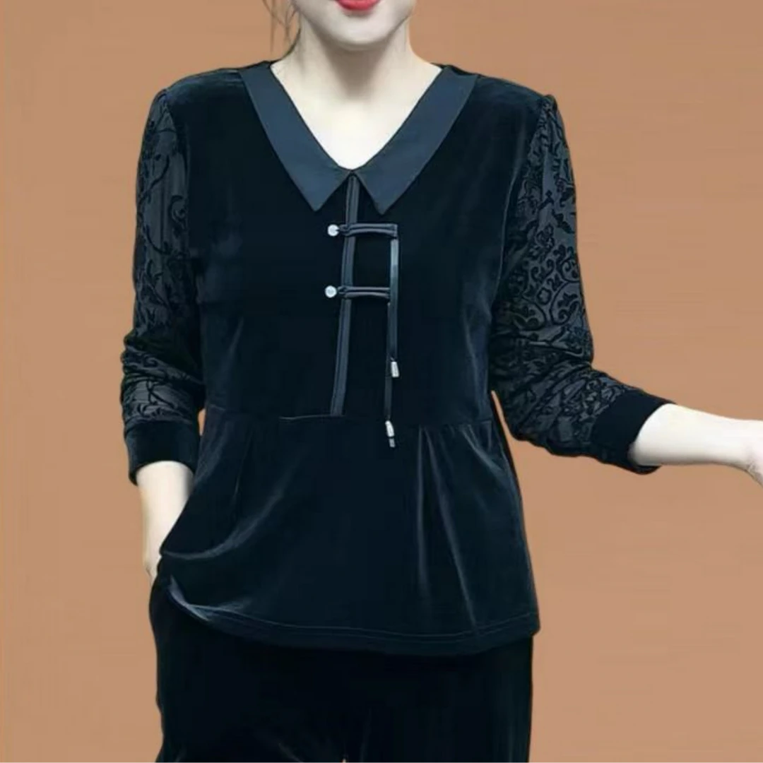 （小曼推荐）1681#新款时尚复古盘扣丝绒上衣
