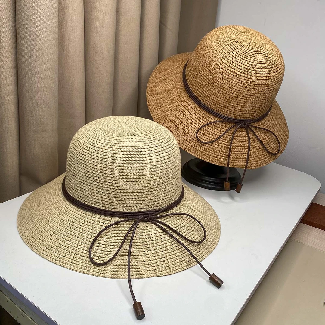 2024新款草编大檐渔夫帽子春夏季出游沙滩防晒文艺气质百搭可折叠