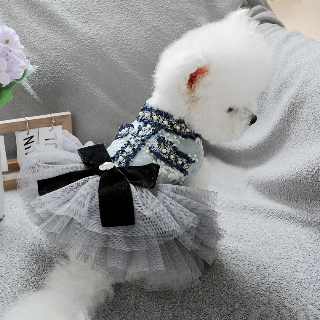 宠物狗狗衣服比熊博美泰迪春夏灰蓝香风裙