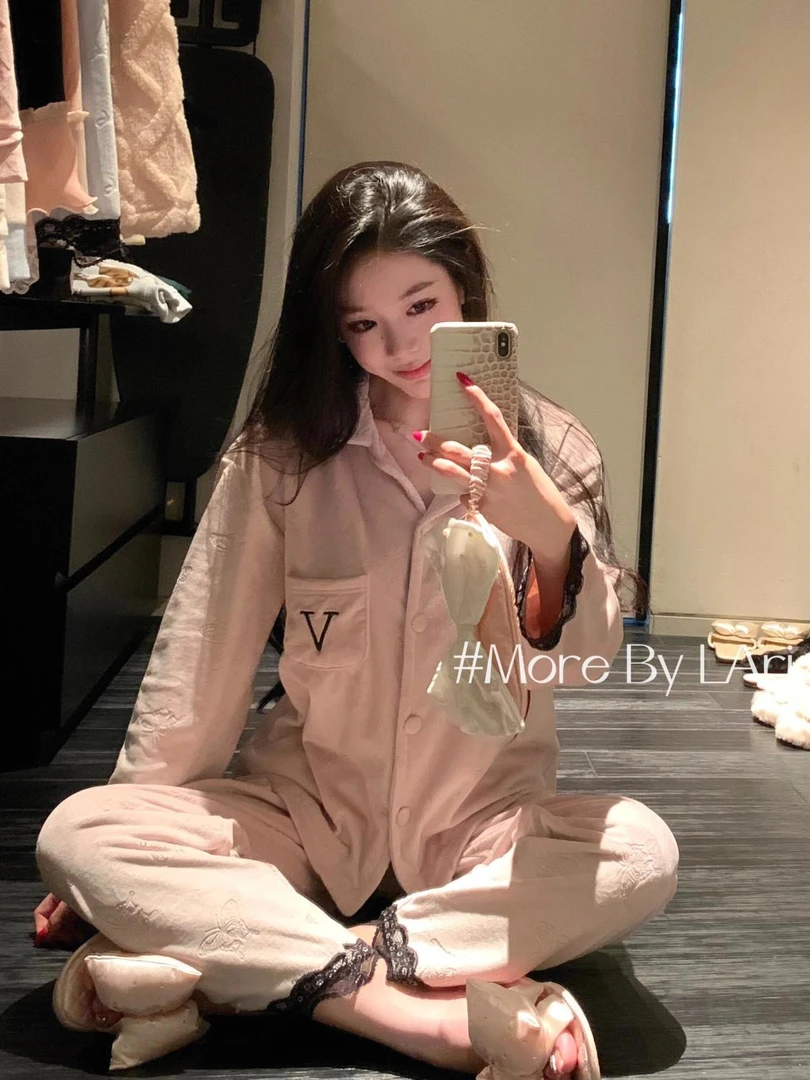 双面海岛绒长袖长裤开衫睡衣女秋冬季保暖少女甜美家居服两件套装