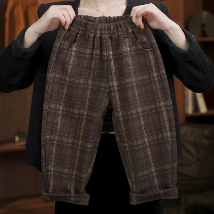 【1%】2024原版冬季儿童加绒加厚简约格子复古百搭裤子