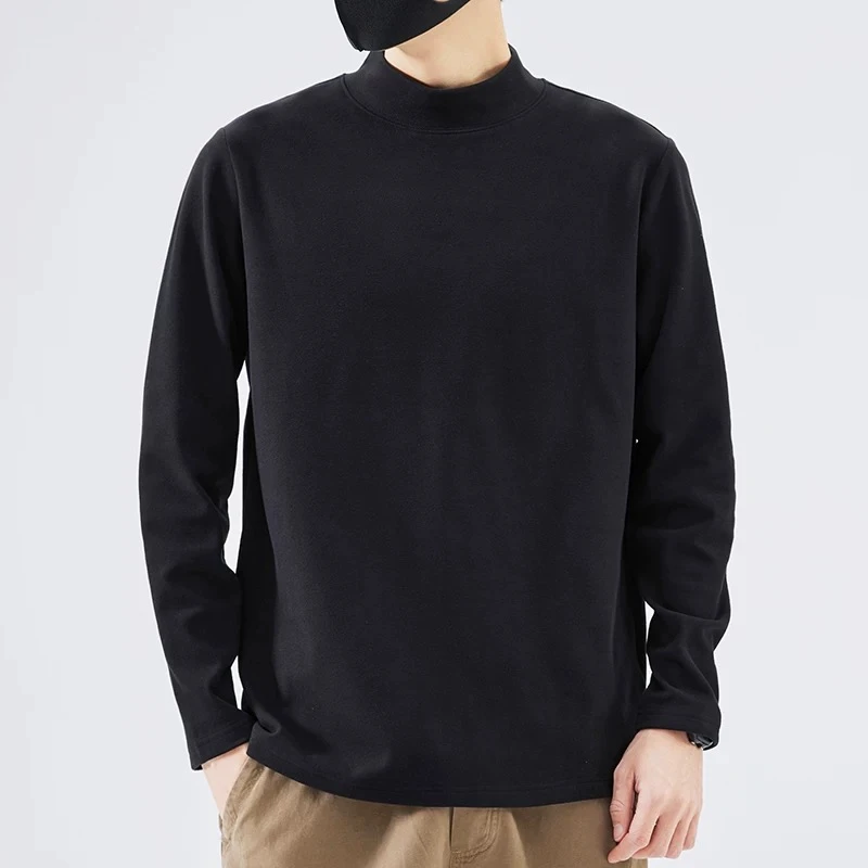 【德绒打底衫】秋冬季半高领保暖简约长袖男士上衣宽松纯色百搭内搭