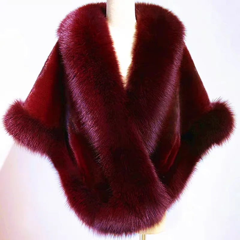 喜妈妈冬新娘狐狸毛披肩婚纱披风礼服旗袍皮草斗篷外套白色女貂皮