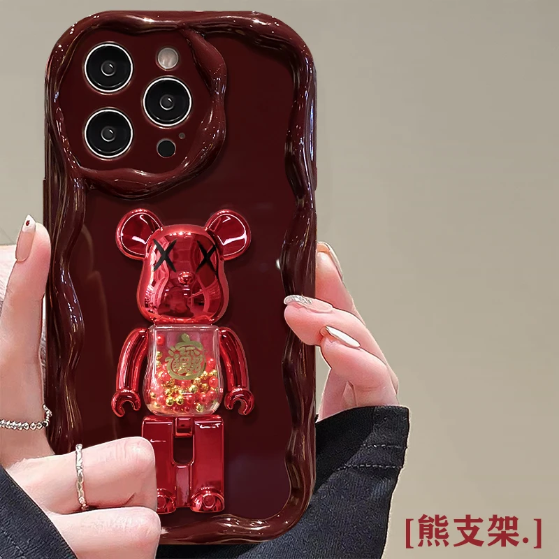糖果熊支架苹果15iPhone14华为OPPO小米VIVO女创意可爱立体手机壳