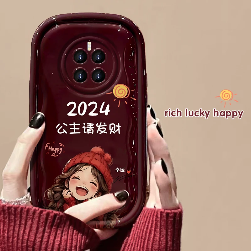 华为mate50Pro手机壳2024公主请发财小胖子女款创意可爱保护防摔