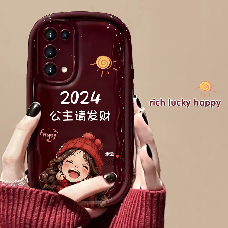 OPPOreno5手机壳2024公主请发财小胖子女款创意卡通可爱保护防摔