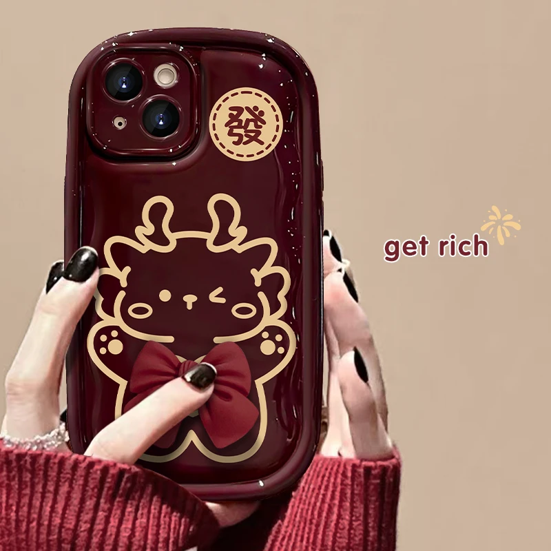 线条小龙蝴蝶结小胖子苹果15iPhone14华为OPPO小米VIVO女款手机壳