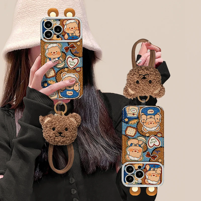 黄油小熊适用苹果15华为/vivo/oppo小米新款电镀大视窗贴皮手机壳