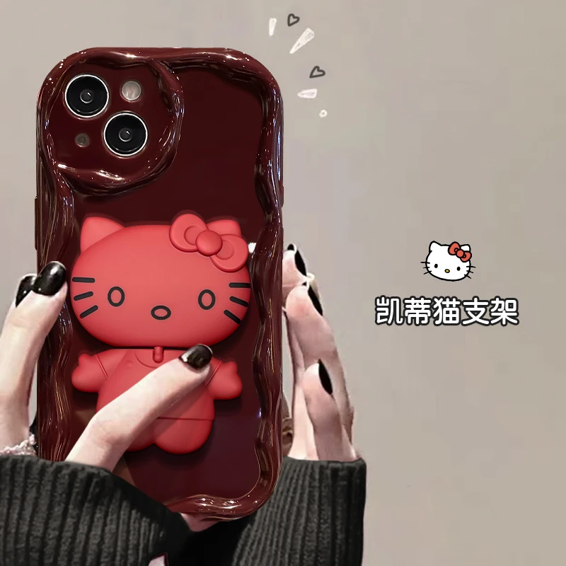 可爱猫镜子支架苹果15iPhone14华为OPPO小米VIVO女可爱创意手机壳