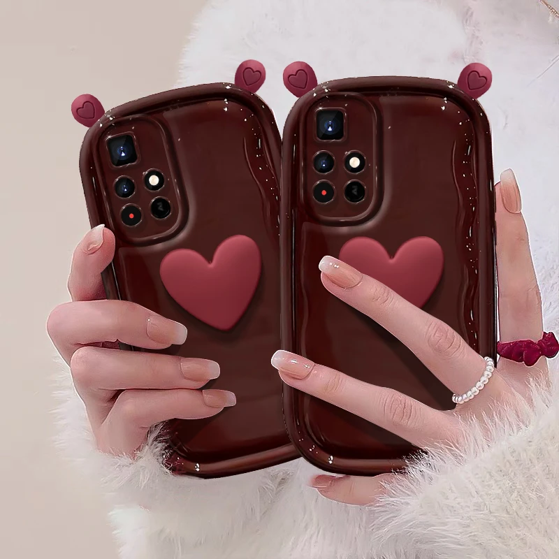 酒红爱心耳朵红米note11小胖子女简约个性创意可爱防摔保护手机壳