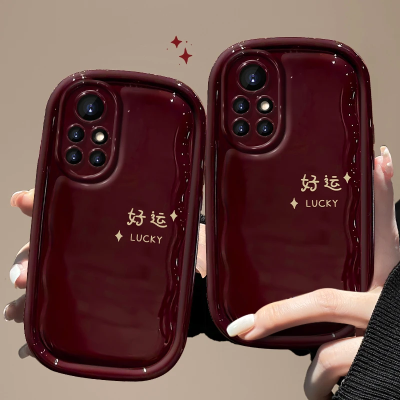 华为nova8Pro手机壳酒红简约文字小胖子女款个性创意可爱全包防摔