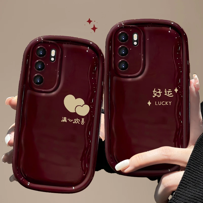 OPPOReno6Pro手机壳酒红简约文字小胖子女款个性创意可爱全包防摔