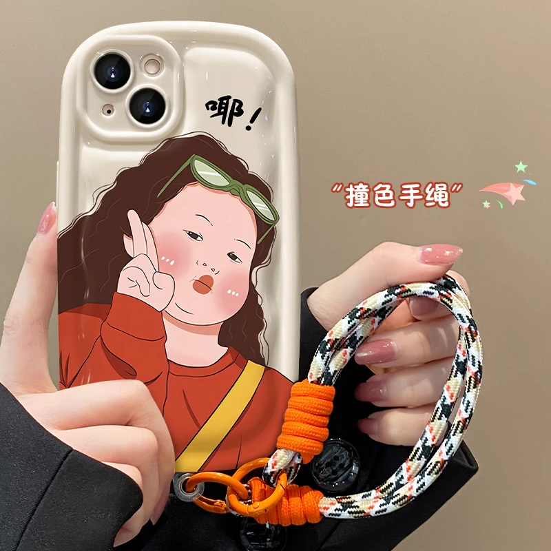 胖嘟嘟女孩手绳小胖子苹果15iPhone14vivo小米oppo女款可爱手机壳