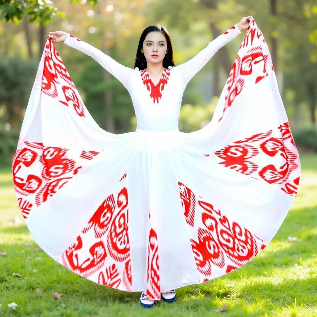 舞上妙品65新疆民族舞演出服艾特莱斯插片裙有配套上衣大摆半身裙