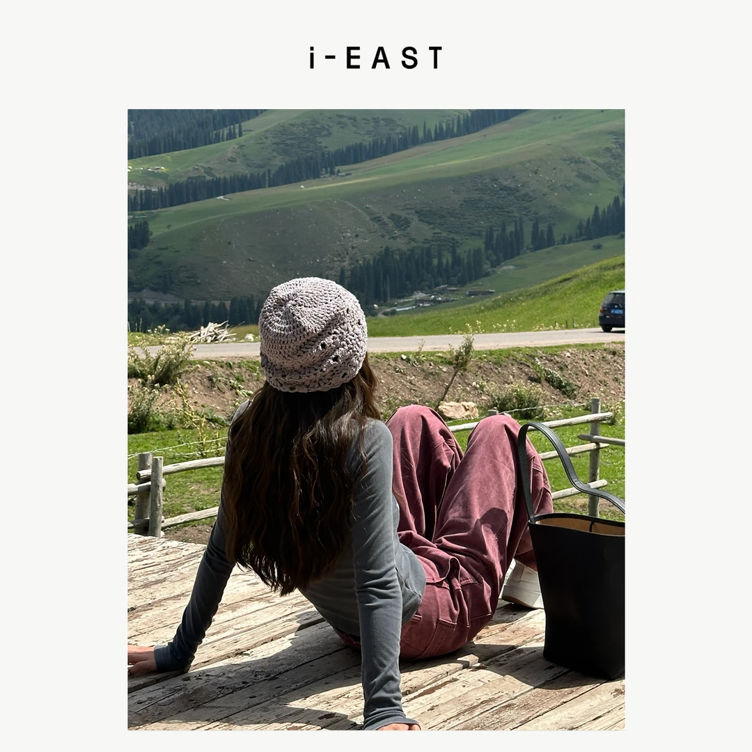 i-EAST 氛围感女神~镂空钩织设计感帽子-4Q PS7349