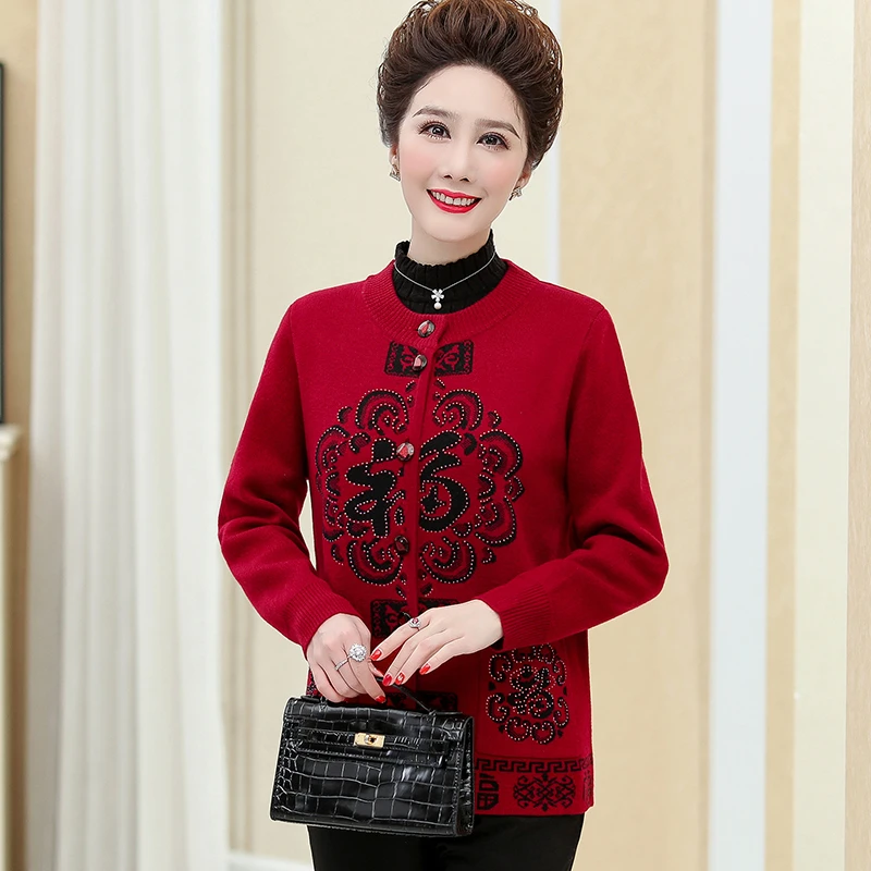 红人毛衣老年人奶奶加厚针织开衫保暖秋冬外套福太太上衣妈妈装