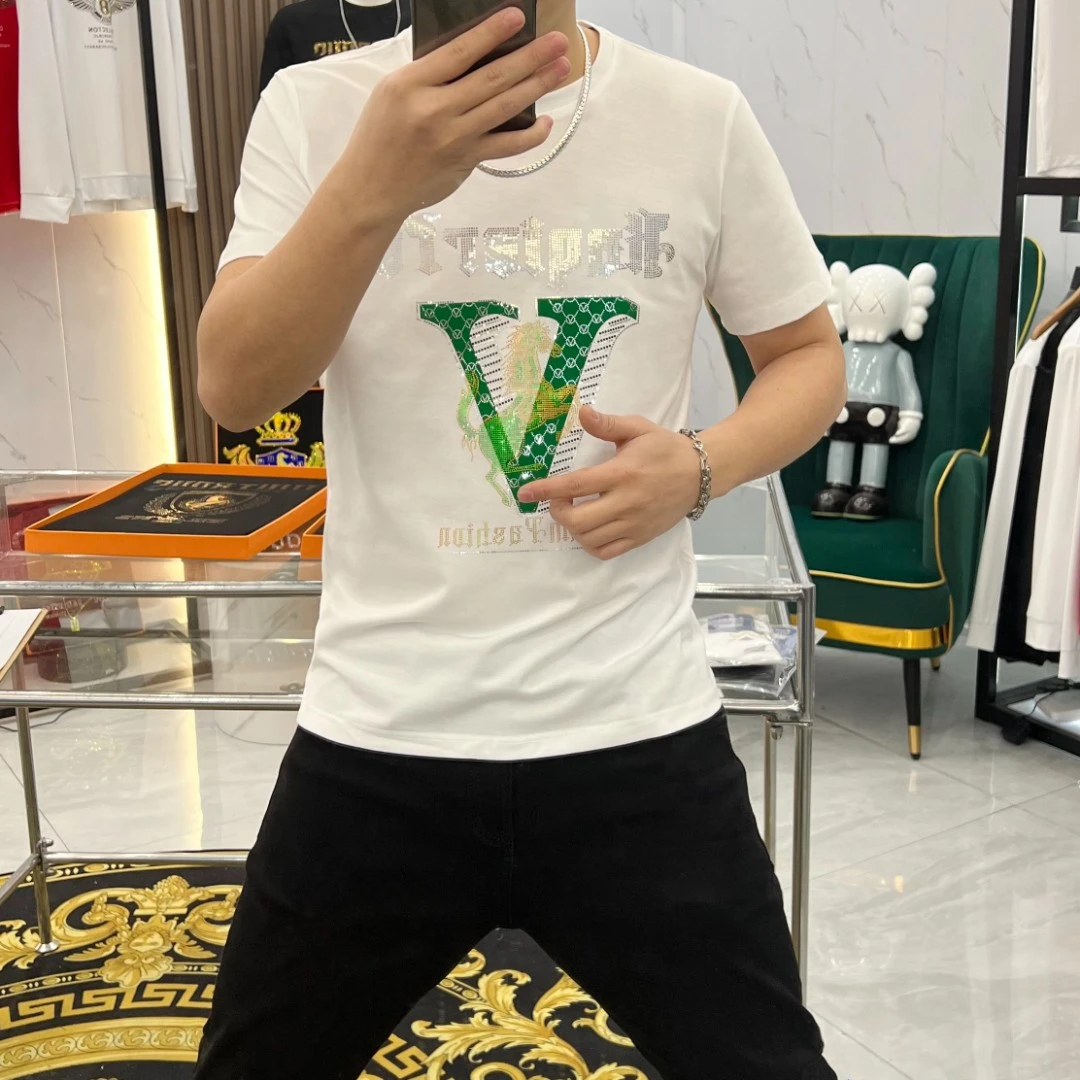 夏季男士T恤圆领短袖透气潮流时尚休闲高品质丝光棉修身半袖t恤