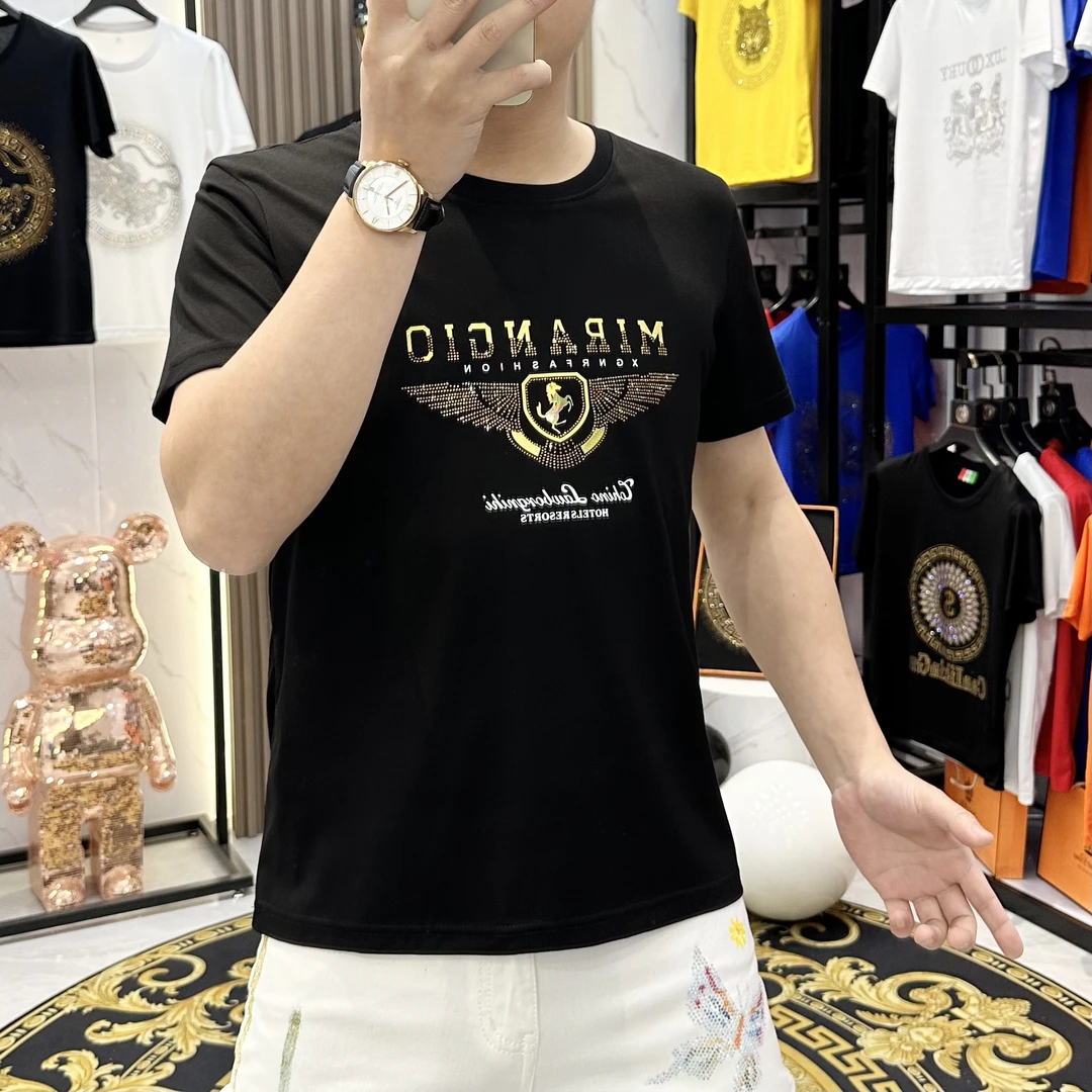 2025夏季时尚男士圆领修身短袖轻奢休闲百搭高品质个性潮流半袖